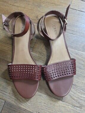 J. Crew Women's Perforated Leather Ankle-Strap Sandals in Wine